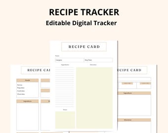 Planificador de recetas, descarga digital, plantilla de planificación de comidas, organización de la cocina, recetario editable/receta imprimible, PDF instantáneo