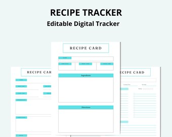 Planificador de recetas, descarga digital, plantilla de planificación de comidas, organización de la cocina, recetario editable/receta imprimible, PDF instantáneo