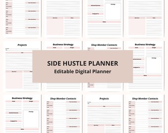 2025 Side Hustle Planner | Digital Download | Entrepreneur Workbook | Small Business Organization | Editable Side Hustle | Printable Planner