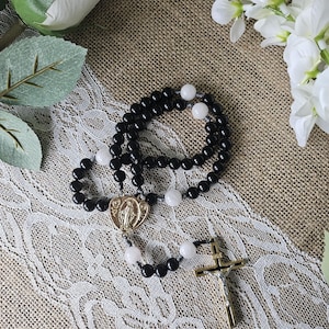 Black & Gold Ornate Handmade Microcord Rosary - Durable Microcord - Prayer - Miraculous Medal - Catholic Jewelry - Catholic Gifts - Glass