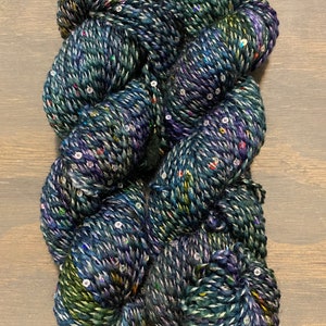 Handpainted Wool Silk Sequins - Midnight in the Garden