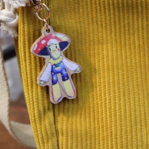 Mushroom Keychain, Cottagecore Keychain, Wooden Mushroom Keychain
