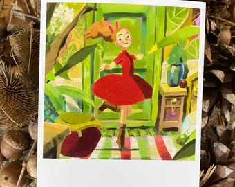 The Secret World of Arrietty Art Print, Cozy Illustration, 4x5 Polaroid Style