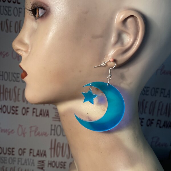 Moon & Star Acrylic mirror earrings