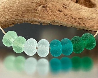 Rustic Gems- (8) Handmade Lampwork Beads - Green, Teal