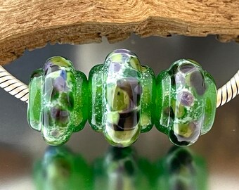 BHB Set - Big Holed Beads - (3) Handmade Lampwork Beads - Green, Purple