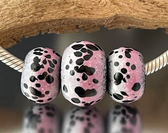 BHB Set - Big Holed Beads - (3) Handmade Lampwork Beads - Pink, Black, White