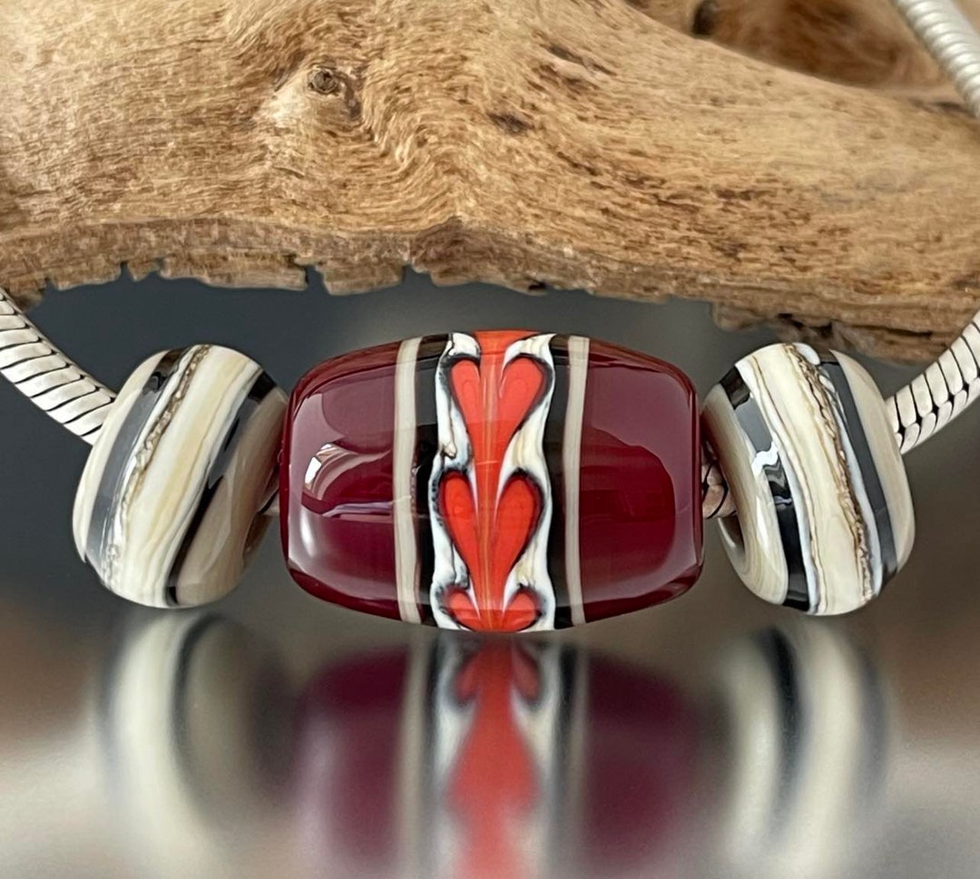 BHB Set - Big Holed Beads - (3) Handmade Lampwork Beads - Red, Black ...