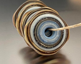 Rustic Disks - (4) Handmade Lampwork Beads - Blue