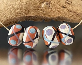Sedona Rounds- (4) Handmade Lampwork Beads - Lavender, Blue, Adobe - Etched, Matte