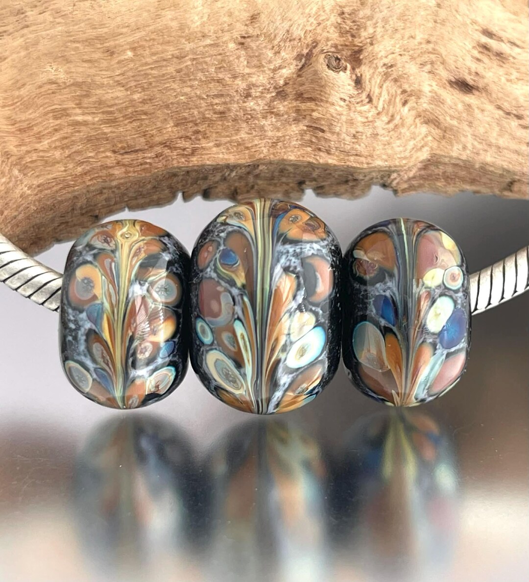 BHB Set - Big Holed Beads - (3) Handmade Lampwork Beads - Brown ...
