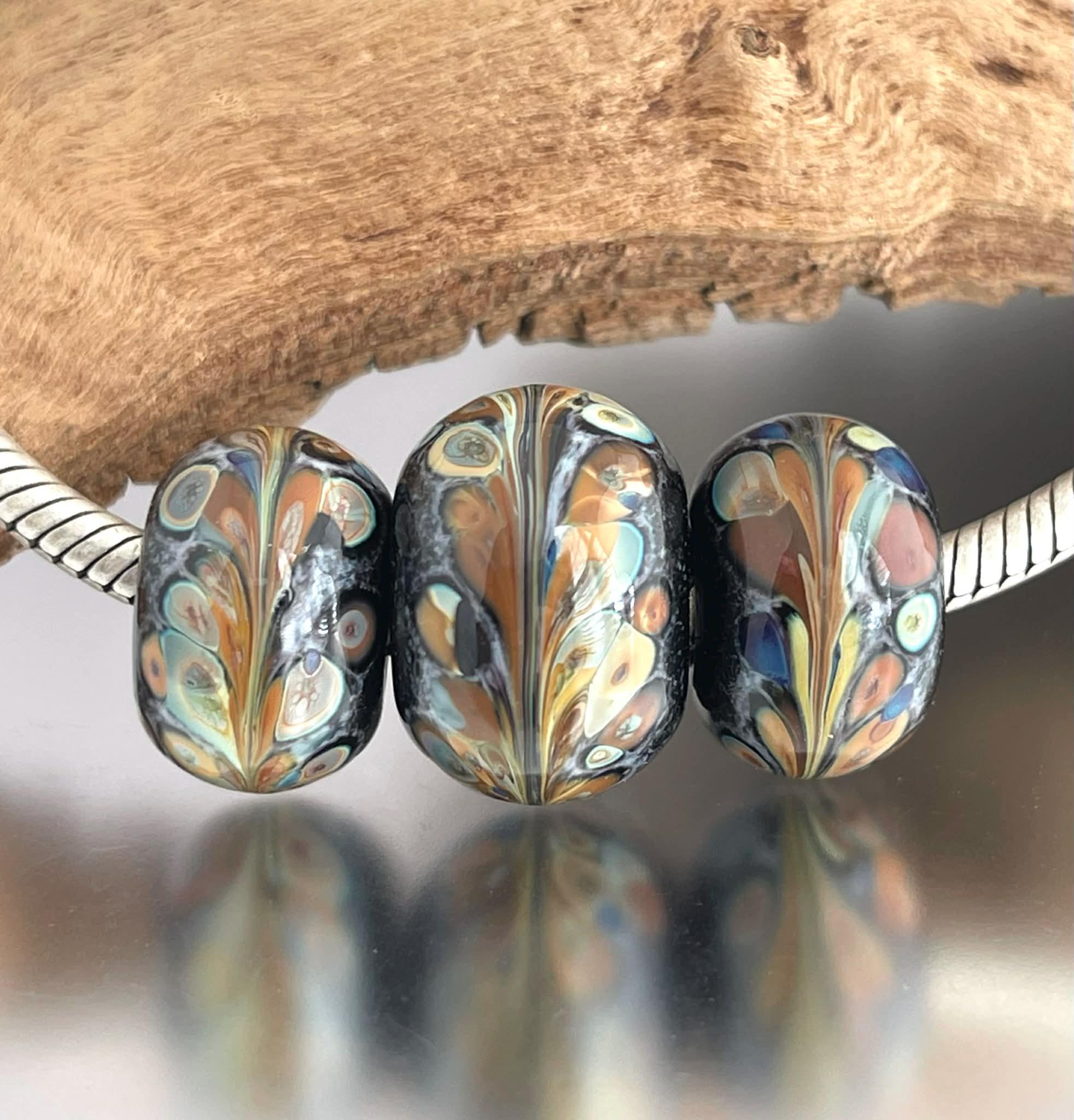 BHB Set - Big Holed Beads - (3) Handmade Lampwork Beads - Brown ...