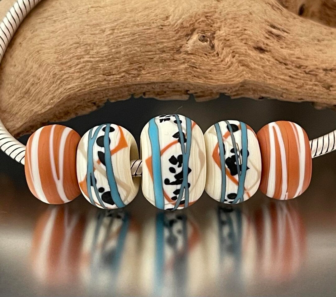 BHB Set - Big Holed Beads - (5) Handmade Lampwork Beads - Ivory, Adobe ...