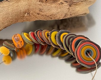 Rustic Collection - (12) Handmade Lampwork Beads - Red, Orange, Black