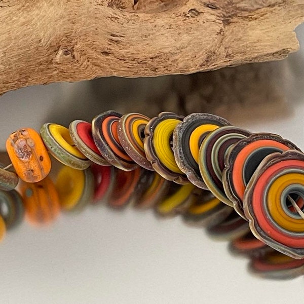 Rustic Collection - (12) Handmade Lampwork Beads - Red, Orange, Black