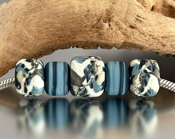 BHB Set - Big Holed Beads - (5) Handmade Lampwork Beads -navy, Denim - Etsy