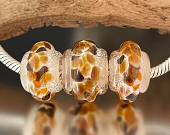 BHB Set - Big Holed Beads - (3) Handmade Lampwork Beads - Caramel, Topaz