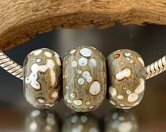 BHB Set - Big Holed Beads - (3) Handmade Lampwork Beads - Ivory, Silver, White