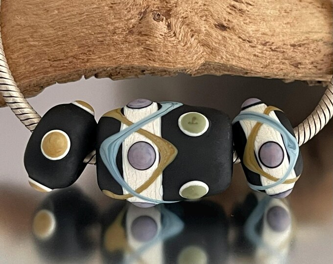 BHB Set - Big Holed Beads - (3) Handmade Lampwork Beads - Denim ...
