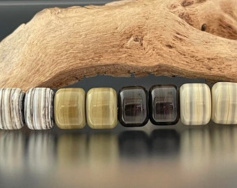 BHB Spacers- (8) Handmade Lampwork Beads - Brown, Bone, Gray