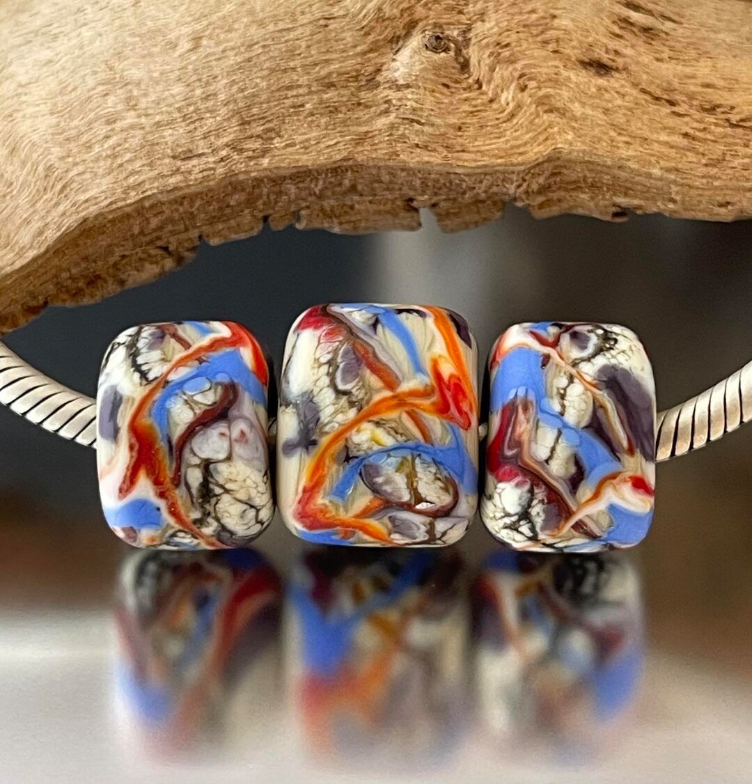 BHB Set - Big Holed Beads - (3) Handmade Lampwork Beads -blue, Red ...
