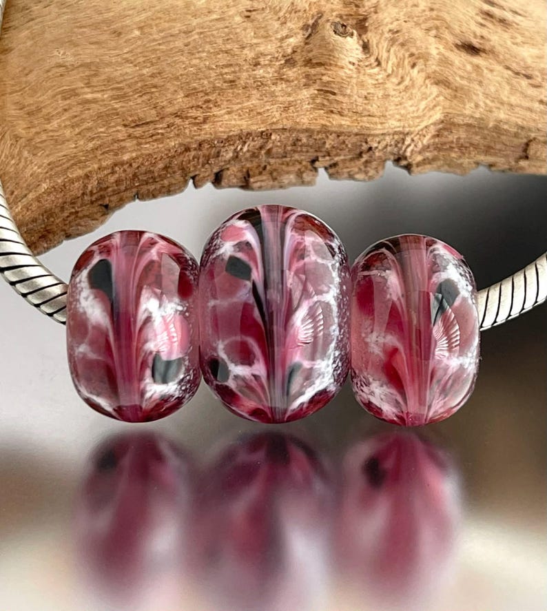 BHB Set - Big Holed Beads - (3) Handmade Lampwork Beads - Cranberry ...
