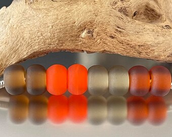 BHB Spacers- (8) Handmade Lampwork Beads - Root beer, Topaz, Orange - Etched, Matte