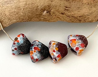 Rustic Squished Cone Pair - (2pr) Handmade Lampwork Beads - Black, Purple