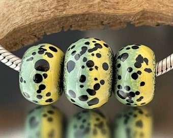 BHB Set - Big Holed Beads - (3) Handmade Lampwork Beads - Green, Yellow, Black