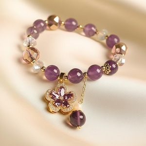 Lucky Purple Amethyst Four Leaf Clover Bracelet | S925 Sterling Silver Chain | Natural Crystal Gemstone | Healing Good Luck Gift for Her