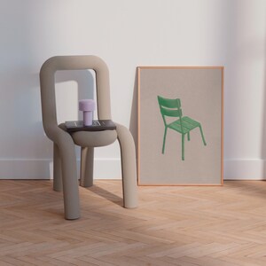 Originele oliepastelkunstdruk - Tuileries-tuinstoel. Minimalistische kunst, Franse illustratie, prent Parijs, handgetekende, getinte papieren schets