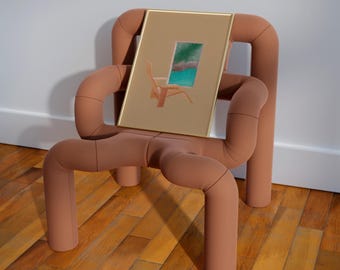 Original Oil Pastel Art Print - Sunny in the South of France. Minimalist Art, French Illustration, Paris Chair, Hand-Drawn, Toned Paper