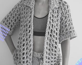 Chunky Mesh Overshirt Crochet Pattern | Super Bulky Cotton Top PDF | Lightweight Summer Layer