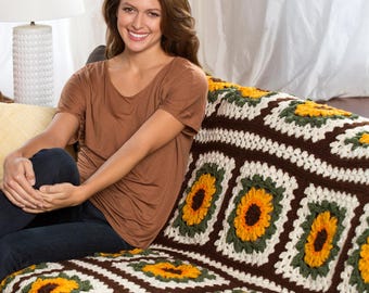 Sunflower Granny Square Crochet Blanket Pattern: Beginner PDF Afghan Guide