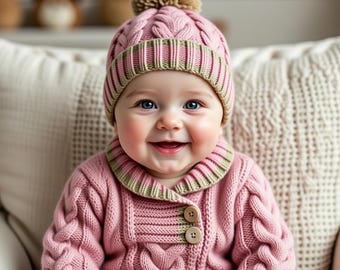 Cable Knit Baby Sweater and Hat Pattern (PDF Download)