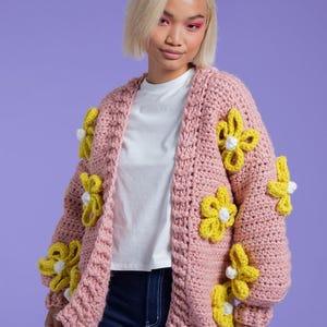 Sunshine & Daisies Cardigan Crochet Pattern | Chunky Yarn Sweater PDF | Handmade Floral Jacket