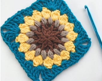 Sunflower Granny Square Crochet Pattern: Floral Motif (PDF Pattern)