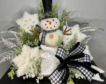 Kerstdecoratie met sneeuwpop als tafelstuk, Winterse bosdecoratie voor op tafel, Kerstdecoratie met sneeuwpop, Winterdecoratie voor de schoorsteenmantel, Kerstdecoratie met sneeuwvlokken
