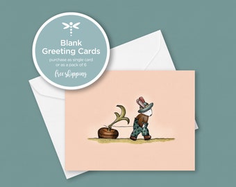 Greeting Card — Blank Inside — Bunny Pulling a Carrot