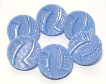 Blue Glass Vintage Buttons Aurora Borealis Lustre 19mm Set 6 Shank Buttons