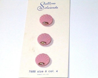 Vintage Pink Glass Seashell Buttons Schwanda Antique Set Original Card