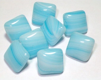 Vintage  Sky Blue Square Glass Buttons Slag Glass Style 11mm  Set 8