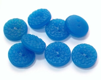 8 Blue Seaglass Style Ocean Blue Vintage Glass Buttons 12mm Set with holes