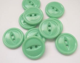 10 Jadeite Green Vintage Plastic Buttons 19mm Fisheye Style Button Set with holes