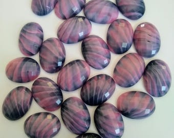 Vintage Pink and Black Slag Glass Cabochons, Flatbacks (23mm)