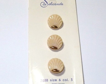 Vintage Glass Seashell Buttons Schwanda Antique Set Original Card Beige Cream