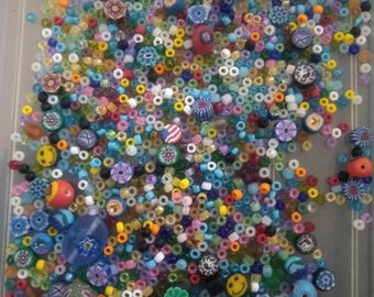 Large Assortment of Small Beads Glass and Other Materials