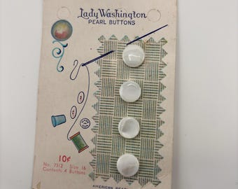 Mother of Pearl Shell Vintage Small Buttons Lady Washington Original Card