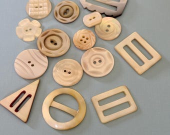 15 total Beautiful Antique Carved Shell Buttons and Buckle Slides Collection