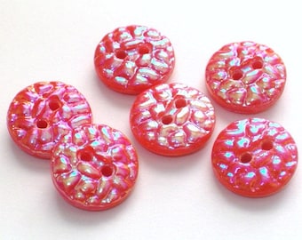 6 Pink Coral AB Vintage Glass Buttons Beautiful Bright Color 11mm Set Sewing Buttons